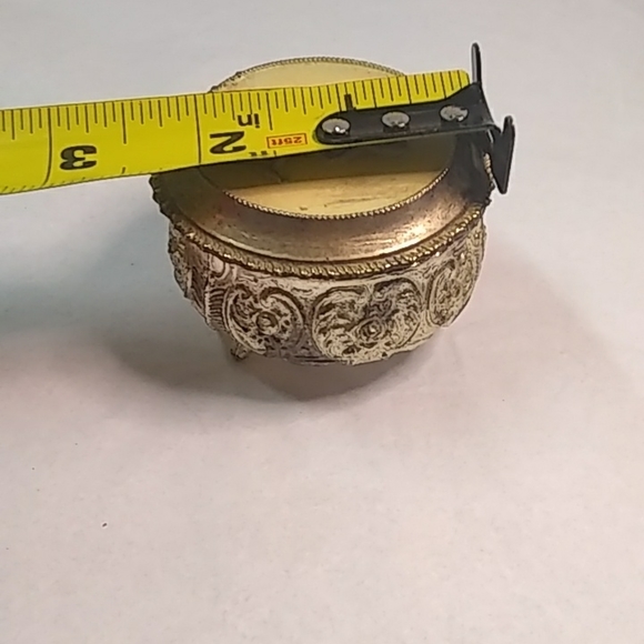 Vtge Japan Silver Metal Box Footed Trinket Jewelry Catcher W/Cherub Angel - Picture 7 of 9